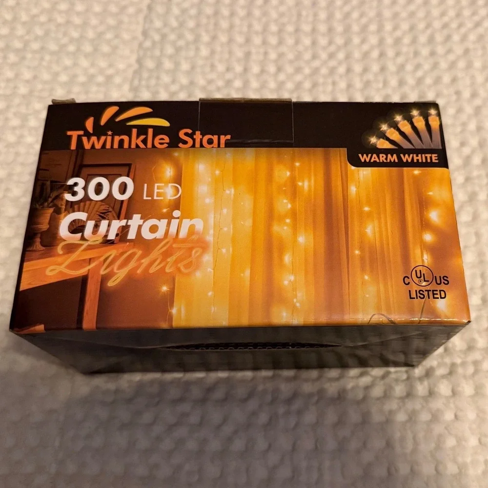 Twinkle Star 300 LED Curtain Lights Warm White Indoor Outdoor 8 Modes 6.6x9.8ft